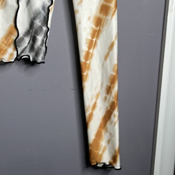 Forever 21 White and Brown Mesh High Neck Top Size Small - Picture 4 of 8